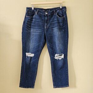 Old Navy Jeans Womens 16 Blue Mid Rise Boyfriend Cropped Distressed Stretch Boho